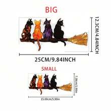 Whimsical Cat With Broom Suncatcher - Colorful Hanging Ornament For Garden Window Wall Decor, No Installation Needed