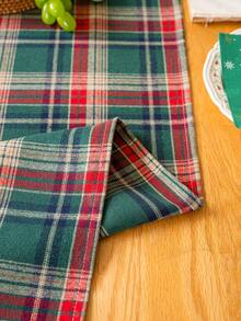 1pc Vintage Green Plaid Table Runner, Woven Rectangular Tablecloth, Washable, Suitable For Sideboard, Shoe Cabinet, Dining Table, Home Decor, Room Decor, Farmhouse, Kitchen, Dining Room, Party, Holiday, Christmas, New Year, Autumn Decoration - Green - View 6