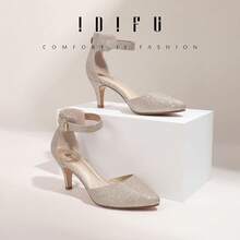 Women's IN3 D'Orsay Pumps Low Kitten Heels For Women Dress Shoes Pointed Closed Toe Wedding Bride Ankle Strap Dressy Silver Black Nude White Gold Heels For Women-2025 - 金色亮片 - 查看 8