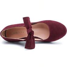 Women's Cute Bow Heels Mary Jane Kitten Heel Pumps Closed Round Toe Low Heels Ankle Strap Wedding Evening Party Dress Office Work Church Shoes-20256688 - 勃根地絨面革 - 查看 10