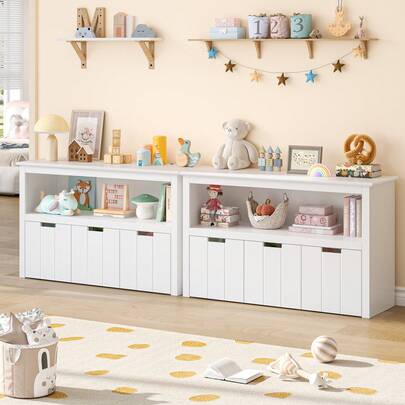 Furchen Kids Toy Storage Cabinet,Children's Bookcase Storage Unit With Rolling Wheels 3 Drawers 102 X 33 X 61.5 Cm