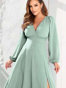 Long V-Neck Dress Lavana Helena NM Nana Marie Simple Elegant Party Fabric Fits Well At The Waist Party Party Wedding Graduation Party Formal & Evening Wedding Guest Prom Graduation Season - 薄荷綠 - 查看 4
