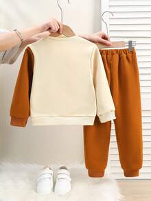 2pcs Boys Dinosaur Outfit, Long Sleeve Sweatshirt Top + Sweatpants Set, Outdoor Casual Suit, Autumn/Winter