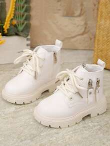 1 Pair Girls Autumn/Winter Style Boots, Casual High-Top Boots For Older Kids, Street Style Short Boots For Students, Anti-Slip Soft Bottom Boots For Toddlers, Boys British Low-Cut Short Boots