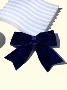 1pc Navy Velvet Bowknot Hair Clip, Girls Hair Accessories, Autumn/Winter - Navy Blue - View 3