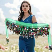 Belly Dance Hip Scarf, Sweet Belly Dance Skirt Wrap Performance Shiny Sequin Coins, Women Belly Dance Costume - Multicolor - View 27