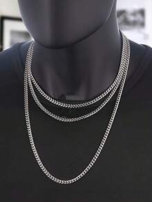 2 piezas Conjunto de joyería de hip hop, collar de cadena cubana y pulsera de acero inoxidable, disponible en múltiples tamaños, idea de regalo para fiestas, uso diario