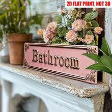 2D Flat Pink Bathroom Metal Sign, 16 * 4-Inch Retro "BATHROOM" Decorative Sign, Elegant And Simple Metal Bathroom Logo - Modern Wall Art Sign, Home Decoration, Room Decoration, Wall Decoration, Bathroom Decoration, Garage Decoration, Farmhouse Decor - Nhiều màu - Xem 4