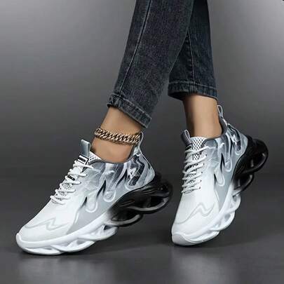 Lightweight Casual Sports Women's Soft-Sole Shock-Absorbing Running Shoes, Lace-Up Front Two-Tone Mesh Chunky Sole Sneakers, Unisex