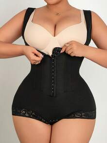 1pc Women's Lace Shapewear Bodysuit, High Line Lifting Zipper Gusset, Slimming Bodycon, Tummy Control High Shrinkage Fabric Corset Top