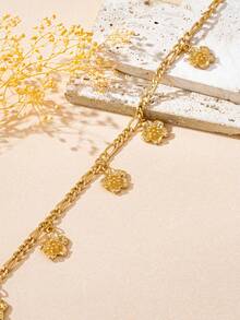 1pc Elegant Minimalist Design Metal Chain Tassel Flower Anklet, Versatile For Parties, Gatherings, Daily Wear, Banquets, Family Dinners, Thoughtful Gift For Girlfriend, Valentine's Day, Mom, Teacher - Yellow Gold - View 4