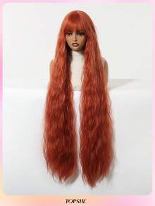 TOPSHE Halloween Orange extra lange lockige hitzebeständige synthetische Perücke mit Pony Perücken für Frauen 44 Inch, für Halloween Kostüm, Party, Cosplay, Anime