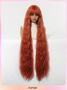 TOPSHE Halloween Orange extra lange lockige hitzebeständige synthetische Perücke mit Pony Perücken für Frauen 44 Inch, für Halloween Kostüm, Party, Cosplay, Anime
