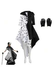 2 件 101 Loyal Dog 角色扮演服装，黑白女巫 Kuira Deville 斑点服装表演服，万圣节服装 - 黑色 - 查看 8