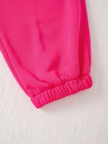 Fall Winter Customized Letter Graphic Thermal Lined Active Pants - Hot Pink - View 6