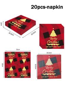 [New Arrivals For Christmas]Christmas Themed 100pcs/Set Disposable Tableware Set, Including 7-Inch Paper Plates, 9-Inch Cardboard, 9-Ounce Cups, Napkins, Suitable For Daily Gatherings, Birthday Parties, Bridal Showers, Baby Showers - Multicolor - View 11
