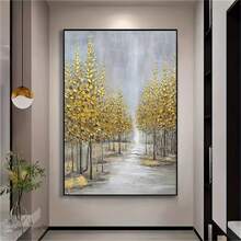 1 pièce Affiche murale Peinture à l'huile abstraite moderne sans cadre Arbre d'argent - Paysage d'automne doré avec cadre en bois, parfait pour la décoration du salon, de la chambre, du bureau ou de la salle à manger, peinture à l'huile élégante d'arbre peinte à la main, décoration d'automne
