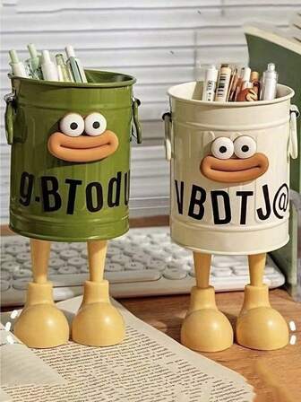 1PC Cute Cartoon Style Pen Holder, Office Supplies Storage Box,(It's Not Iron)Desktop Organizer, LdealGift For Study & Home,Pencil Case,Pencil Pouch.SchoolBag,School Supplies,Back To School(Random Sticker And Random Mouth Color),Stationery