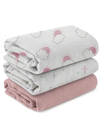 GLLQUEN BABY 3 paquetes de mantas de muselina orgánica para bebés unisex, manta de recepción para recién nacidos, grande de 40 x 38 pulgadas, mantas de muselina suaves y transpirables para niños y niñas