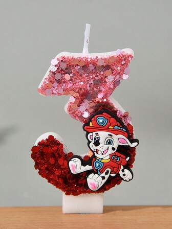 1pc Paw Patrol Red Furry Themed Birthday Candle Number, 0-9 Numeral Candle Set, Ideal For Birthday Party Cake Decoration And Celebration Candles. Creative Furry Character Candles.