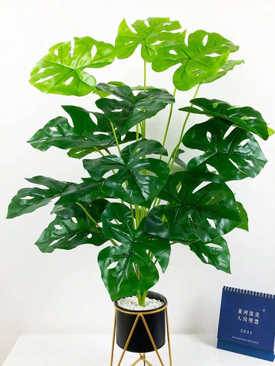 1pc Artificial 24-Leaf Turtle Back Philodendron Plant Bunch