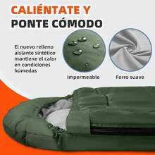 NEWKIBOU Saco de Dormir para Camping 3 Estaciones, Ligero e Impermeable, para Adultos y Niños con Almohada, Antifaz y Tapones, para Senderismo, Viajes y Aire Libre - verde - Ver 6