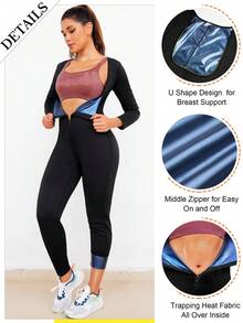 1 pieza Nuevo mono de sauna de 4 en 1 para dar forma en 2025, conjunto exclusivo de yoga para pérdida de peso de mujer: mono de una sola pieza de unicolor minimalista de cintura alta con manga larga para dar forma, pantalones ajustados de 7/8 para levantar, combinado con top de entrenamiento para quemar grasa abdominal, escultura integral de la curva en S. La fusión perfecta entre fitness atlético y moda, ¡lo que le permite emanar confianza y un encanto radiante en cada entrenamiento empapado de sudor! Moldeado extremo, ¡quema de grasa!