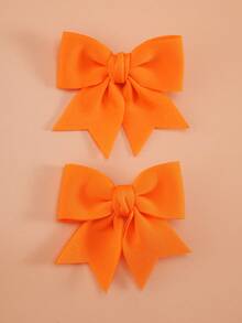 2pcs Girls' Orange Bow Hair Clips, Fashionable & Cute For Everyday Use - Orange - View 5