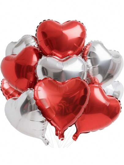 18 Inch Red Silver Heart Balloons, 5/10/20Pcs Heart Foil Mylar Balloons, Red Silver Birthday Decoration, Love Balloons Valentine Balloons For Birthday Party Wedding Valentines Day Decorations