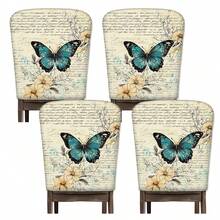 2/4/6 piezas Fundas de silla con estampado de mariposa de lino, adecuadas para decoración del hogar, sala de estar, comedor, jardín, hotel, fiesta, material de poliéster lavable