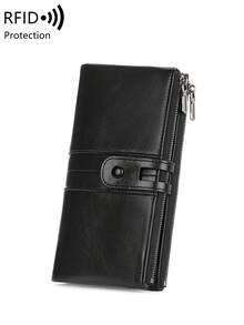 MIYIN RFID Blocking Bifold Large Capacity Women's Wallet Retro Zipper Soft Leather With Multiple Card Slots & ID Window For Credit Card/ ID Card/ / Cash/Cell Phone Quilted Detail Card Holder Clutch Bag For Lady Robber For Men Wallet Purse Wallet Long Wallet