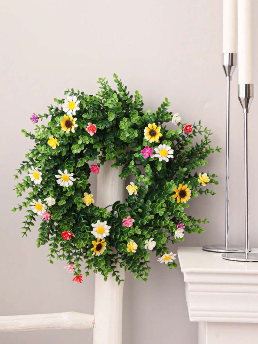 1/2 pièces Couronnes artificielles colorées, couronnes d'eucalyptus, couronnes de marguerites, plantes artificielles, fleurs artificielles, vert, matériau en PE. Convient pour la décoration des dortoirs d'école, des bureaux, des rassemblements extérieurs, des occasions festives, des fêtes d'anniversaire, des entrées de maison, des halls d'hôtel, des restaurants, des salons, des chambres à coucher, des banquets de mariage, des cuisines, des jardins et des décorations de Noël.