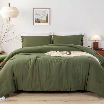 Ultra-Soft King Bedding Comforter Set - Cozy PolyCotton Queen Bedding Set - Comfy Fluffy Down Alternative Comforter And Pillowcase - Comfortable Lightweight But Warm Bed Blanket All Season Use - Twin / Twin XL / Full / Queen / King / Cal King Size Sage Olive Green White Grey Navy Blue Light Pink Beige Burnt Orange Color