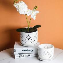 KF-Plant AccessoriesOrchid Pot With Holes, 5+6Inch Ceramic Plant Pots With Drainage Holes And Tray, Promoting Air Circulation And Drainage, Indoor/Outdoor White Flower Potsplant Garden - 白色-1 - 查看 7
