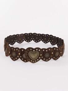 1pc Vintage Boho Chic Style Heart Patchwork Rivet Embellished Dress Belt, Suitable For Women's Daily & Party Wear Halloween Valentine's Day Valentines Summer, School Fall, Autumn, Halloween - 棕色 - 查看 2