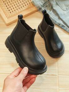Children's Casual Chelsea Boots, Round Toe Elastic Pull-On Ankle Boots, Versatile Black Ankle Boots - Black - View 3