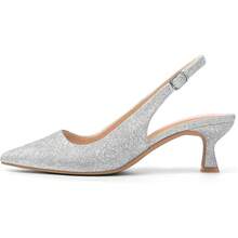 Mysoft Women's Slingback Kitten Heel Pumps 2-Inch Low Heels Closed Toe Party Wedding Dress ShoesChristmas - 銀色 - 查看 8