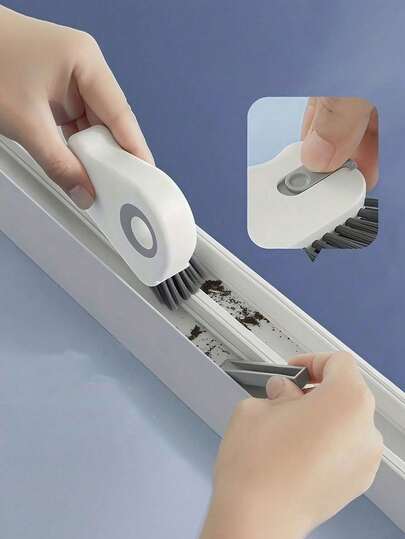 Cepillo de limpieza de riel de ventana 2 en 1 - Cepillo de limpieza de umbral de puerta y ventana extraíble, limpiador de esquinas de vidrio, herramienta de limpieza de grietas de alféizar de ventana de plástico, limpiador de azulejos y lechada de baño, cepillo de limpieza de lechada multiusos de baño, herramienta de limpieza de lechada de junta giratoria de cocina