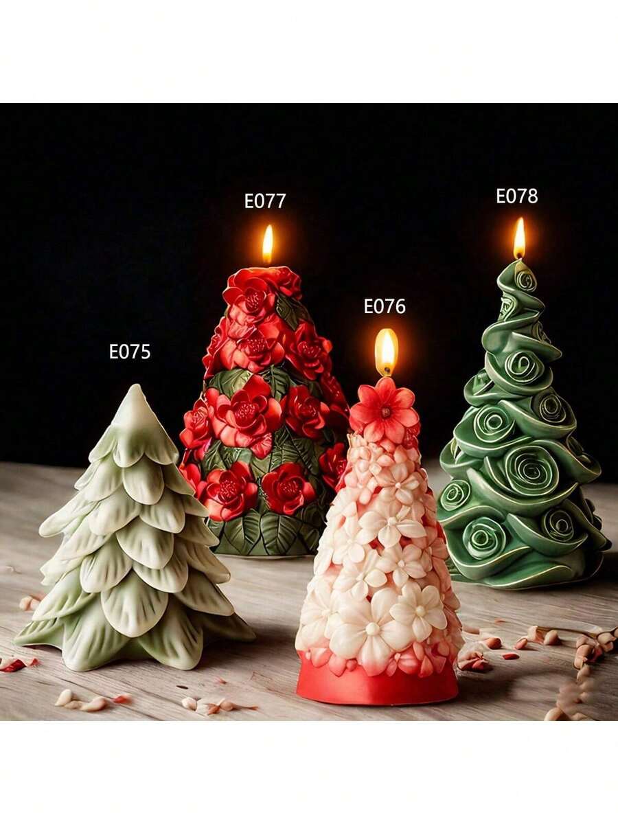 Christmas Tree Series Cedar Silicone Candle Mold DIY Christmas Holiday Fragrance Plaster Mold Decor - White - View 1