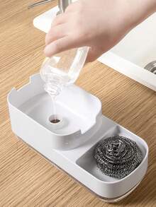 1pc 2-In-1 Soap Dispenser With Sponge Holder, Liquid Soap Pump Bottle, Bathroom Lotion Container, Bathroom Accessories Kitchen Items Kitchen Accessories Kitchen Kitchen Tools - White - View 8