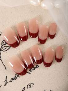 XEERCOOU 10 件指甲短法式按压指甲简约绿紫黄黑红办公室日常佩戴假指甲人造指甲套装包括 1 张粘合片和 1 个迷你锉刀 - 彩色 - 查看 3