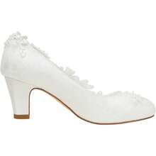 Emily Bridal Wedding Shoes Women's Silk Like Satin Chunky Heel Pumps With Stitching Lace Flower Crystal PearlChristmas - Tím nhạt - Xem 5