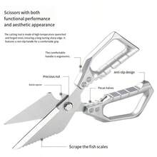 1pc Heavy Duty Professional Kitchen Shears - Sharp Stainless Steel Meat Scissors, With Razor Sharp Blades, Suitable For Household, Restaurant, Butchery, Poultry, Vegetables, Herbs - Commercial And Domestic Use - Easy To Clean Design, Restaurant Equipment, Ergonomic Handles, Sturdy Construction, Multipurpose Tool, Kitchen Enthusiasts, Stable Handling, Food , Cutting Tool - Multicolor - View 4