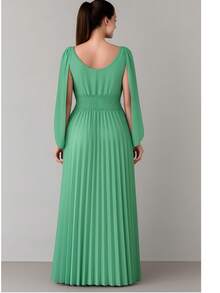 Women's Long Pleated Dress For Bridesmaids At Weddings And Graduations - 薄荷綠 - 查看 1