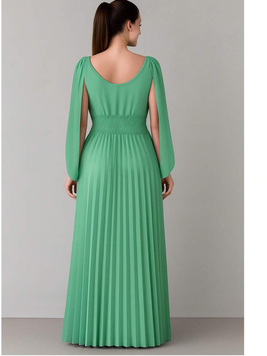 Women's Long Pleated Dress For Bridesmaids At Weddings And Graduations - 薄荷綠 - 查看 1