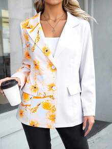 Blazer largo informal para mujer de uso casual  bicolor de moda - Amarillo - Ver 3