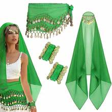 4 件套肚皮舞套装肚皮舞雪纺臀巾、头巾腕带舞蹈配饰带金币 - 彩色 - 查看 17