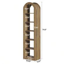 Tribesigns 74.8" Tall Arched Bookshelf, 6-Tier Narrow Open Bookcase, Floor Standing Corner Display Shelves Storage Organizer For Small Space, Home Office, Living Room - 棕色 - 查看 2