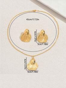 3 Pieces Set Of Metal Style Stainless Steel Flower Leaves Texture Design Women's Necklace European And American Fashion Big Earrings For Ladies Gift Giving Holiday Wear