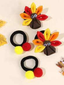 4 件感恩节装饰彩色织物发带、火鸡和发球头带，适合女孩青少年的可爱发饰节日礼物